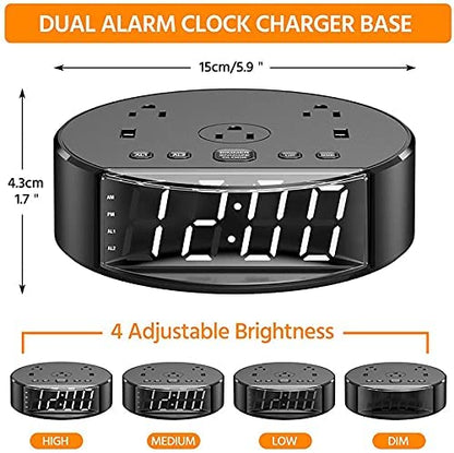 Bedside Table Lamp Alarm Clock Charging - 3 Brightness Level