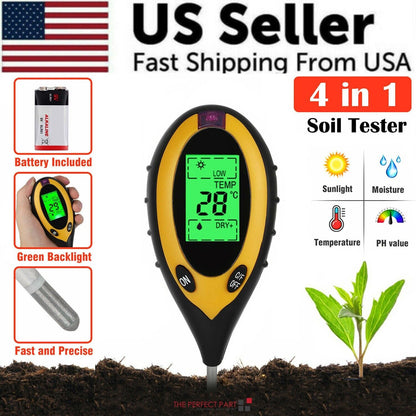 4 In 1 LCD Digital Soil Tester PH Water Moisture Temperature Sunlight Plant Test