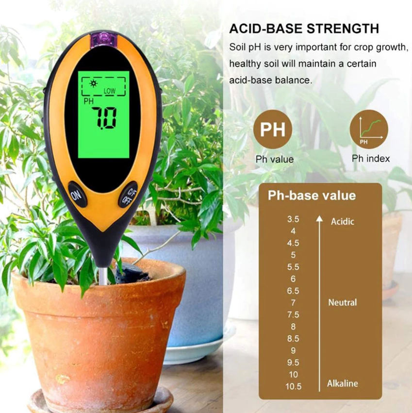 4 In 1 LCD Digital Soil Tester PH Water Moisture Temperature Sunlight Plant Test