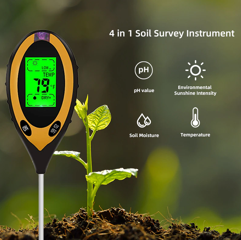 4 In 1 LCD Digital Soil Tester PH Water Moisture Temperature Sunlight Plant Test