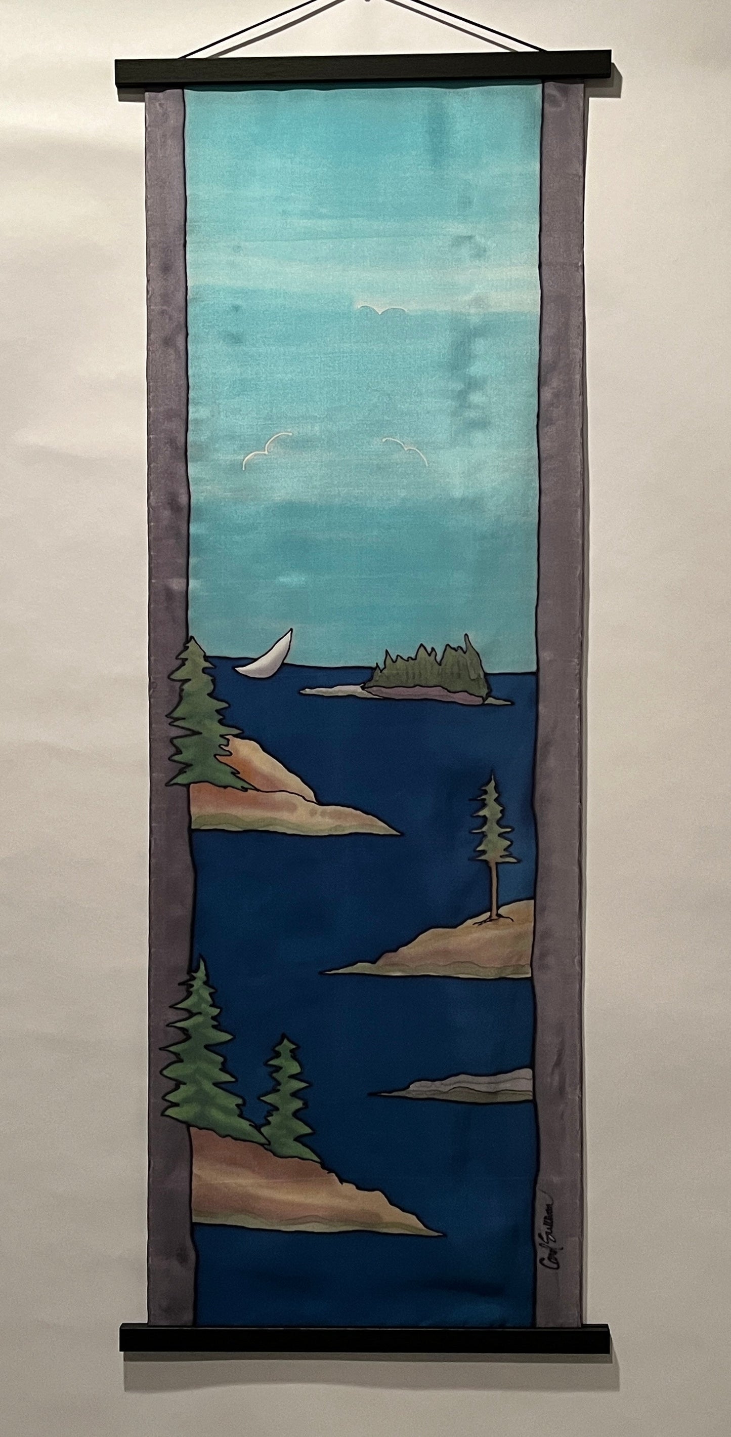 “Maine Coastal Scene v2” - Hand-dyed Silk Wall Hanging  - $175