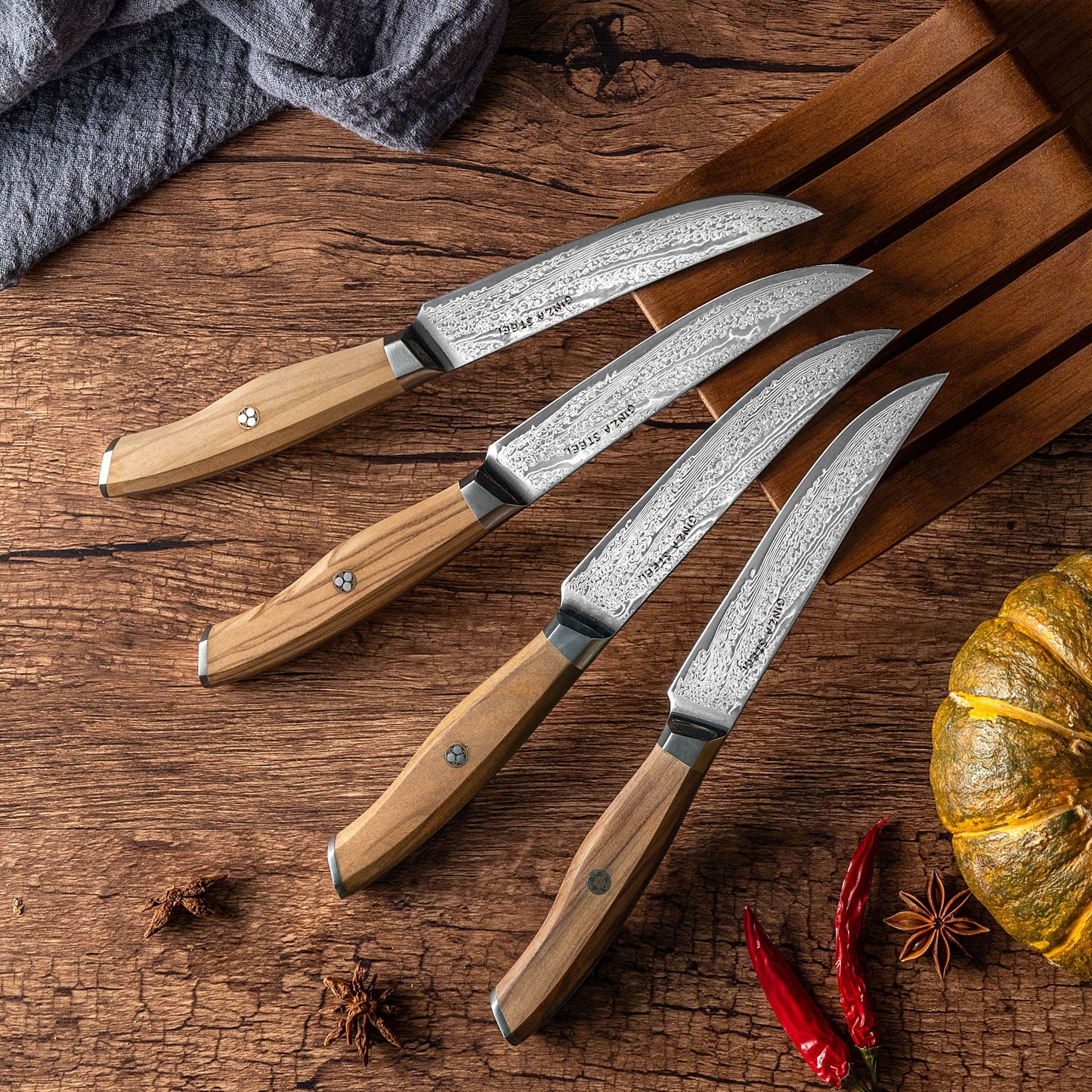 AMELIA Five | Essential VG10 Damascus Steel Steak Knife Set