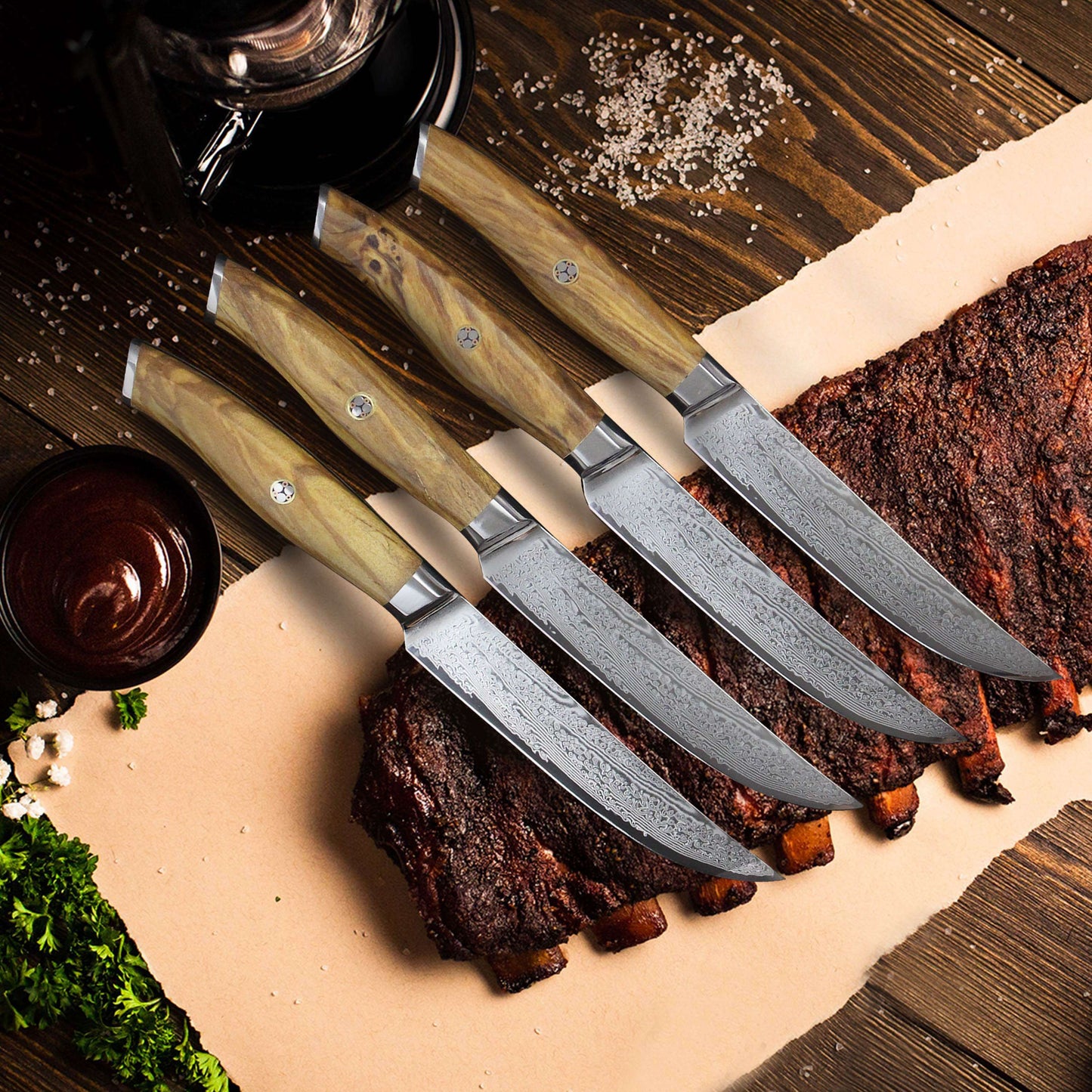 AMELIA Five | Essential VG10 Damascus Steel Steak Knife Set