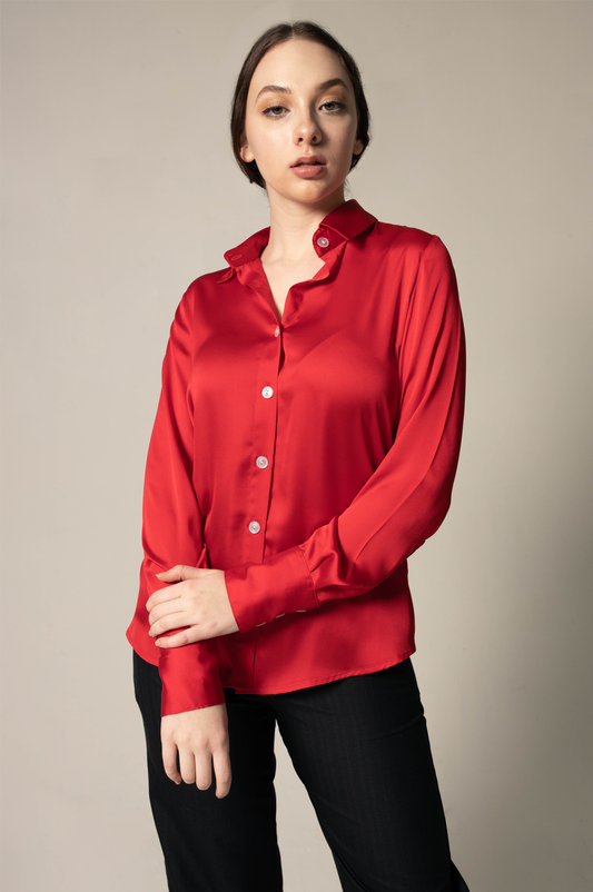 Luxe Silk Blouse in Red