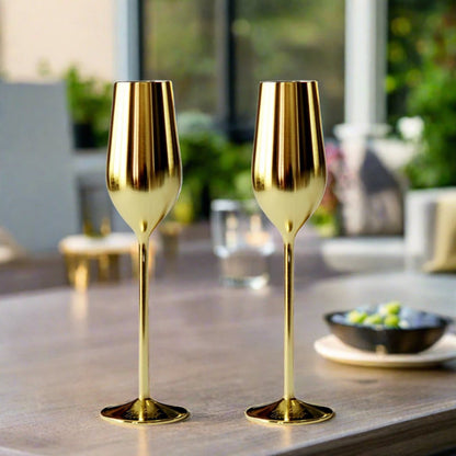 Gold Unbreakable Stainless Steel Champagne Flutes, Set of 2