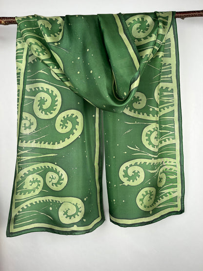 "Fiddlehead Fantasy" - Hand-dyed Silk Scarf - $125