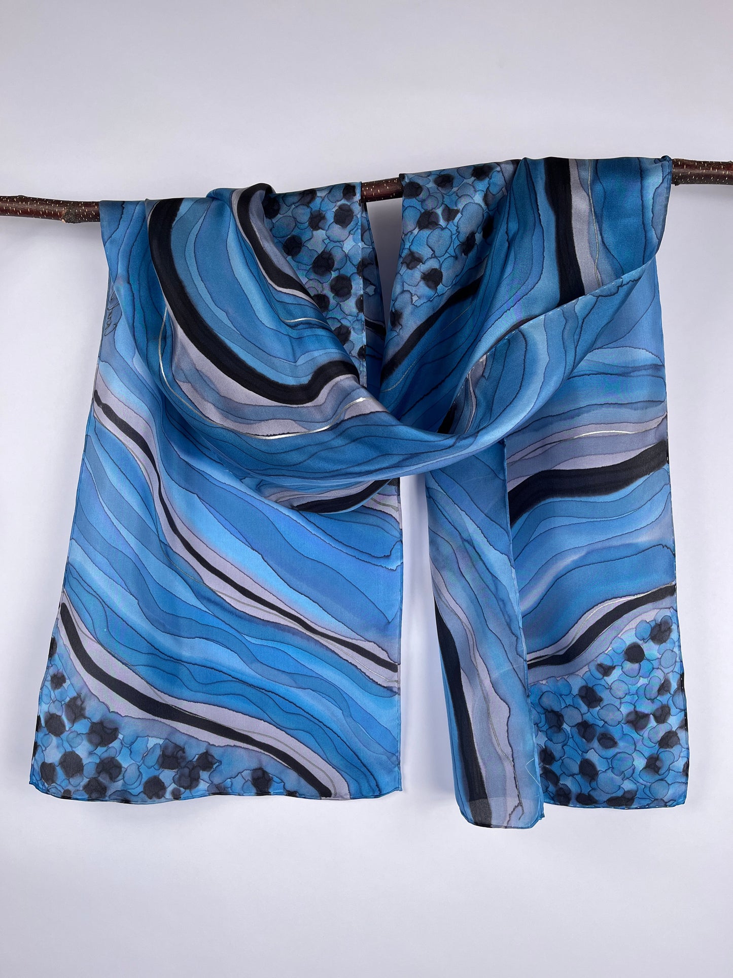 “Sapphire Geode" - Hand-dyed Silk Scarf - $125