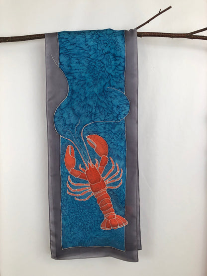 "Love Maine Lobster v1" - Hand-dyed Silk Scarf - $130