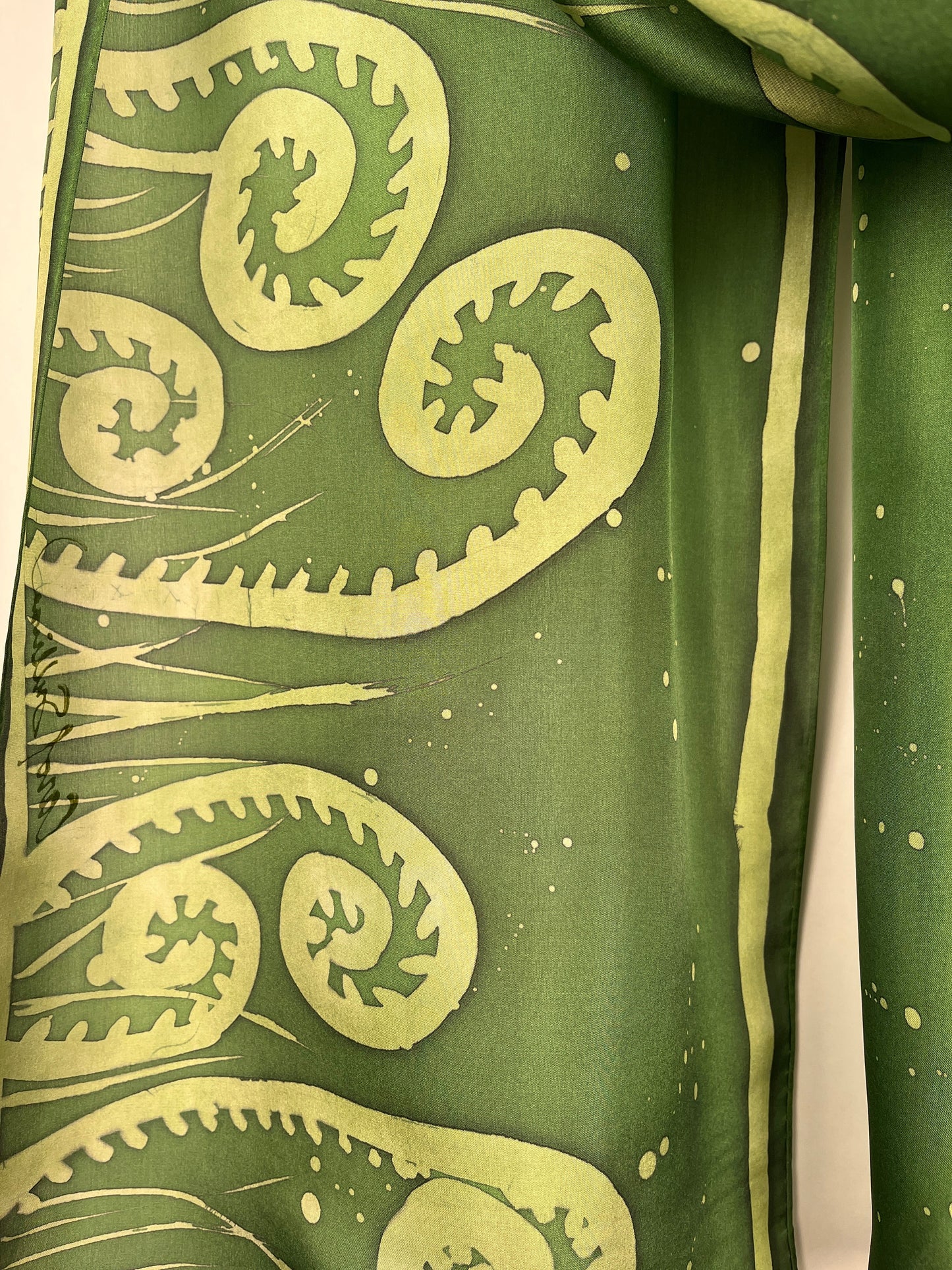 "Fiddlehead Fantasy" - Hand-dyed Silk Scarf - $125