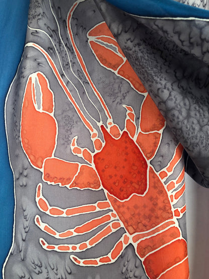 "Love Maine Lobster v1" - Hand-dyed Silk Scarf - $130